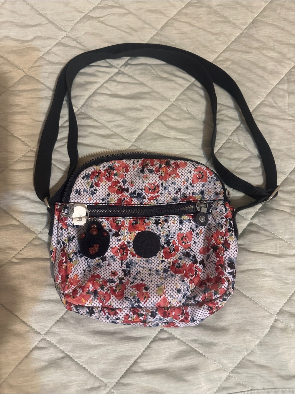 Kipling Floral Crossbody Bag in Red, Black and White